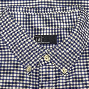 Gap Short Sleeve Shirt Men XL Blue White Check Gingham Button Front Preppy